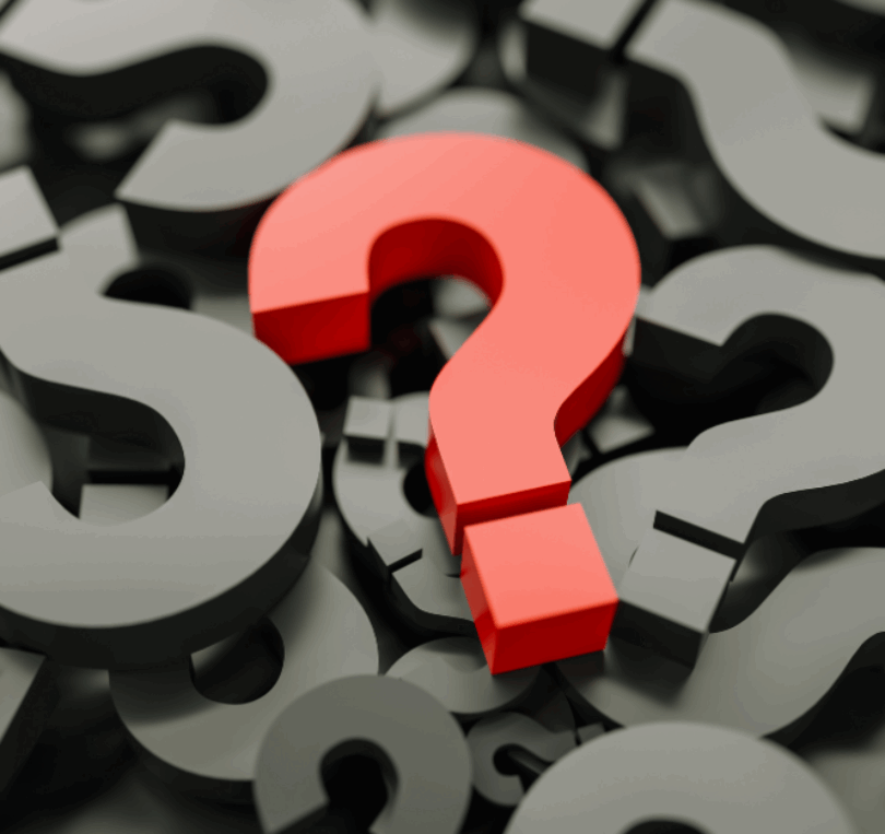 image of a bright red question mark amongst others